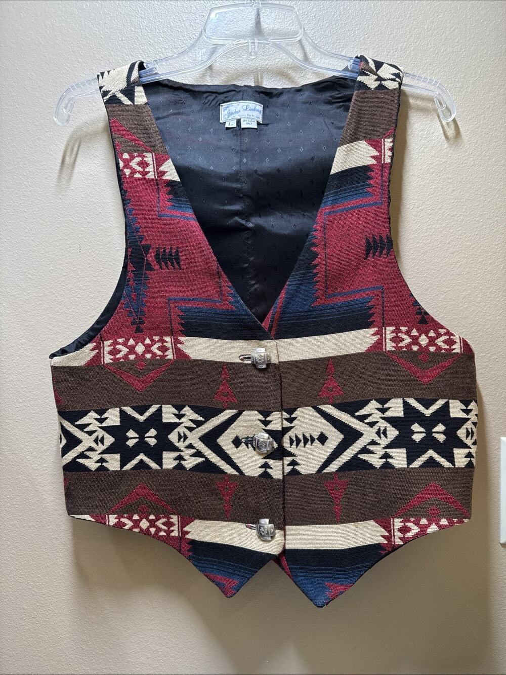 Vintage Southwestern Aztec Tapestry Vest with Embossed Silver Tone Buttons Flair